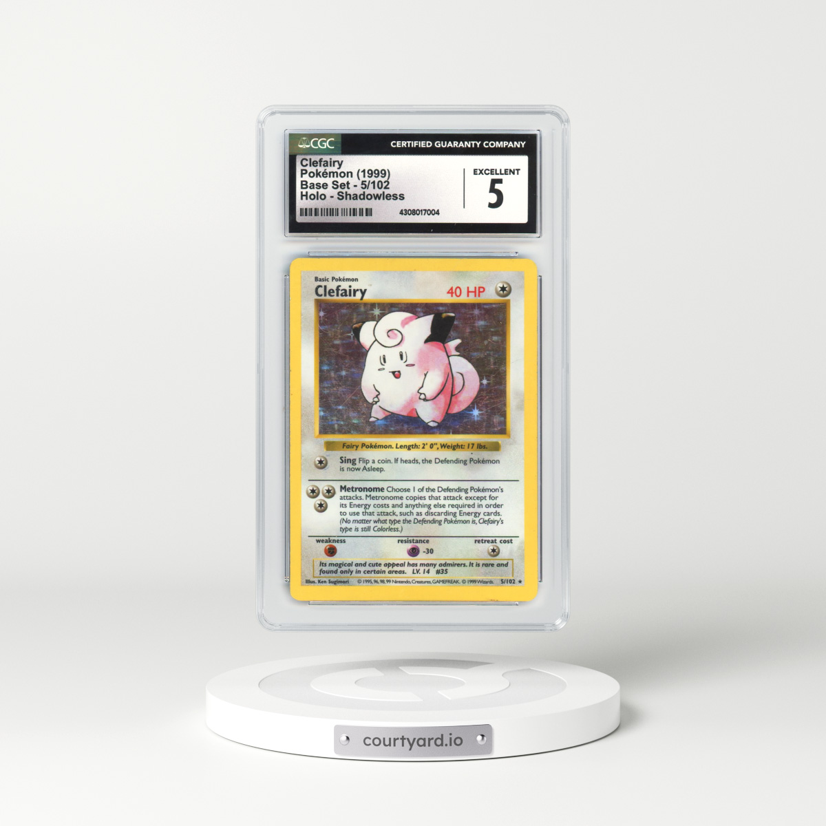 1999 Base Set 5 Clefairy Shadowless Holo CGC 5 EX Courtyard Io